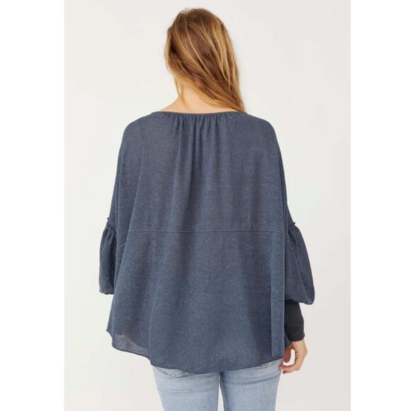 NWT Free People Women's Marla Oversized Henley Top in Poppy Seed Blue Small - Picture 3 of 12